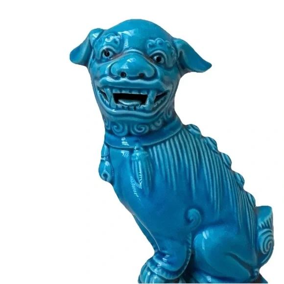 Vintage Chinese Foo Dog Turquoise Blue Glazed Porcelain - Picture 2 of 12